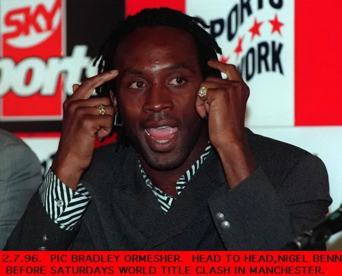 Framed Print : Nigel Benn before his world title clash in Manchester with Steve Collins Framed Print : Nigel Benn before his world title clash in Manchester with Steve Collins