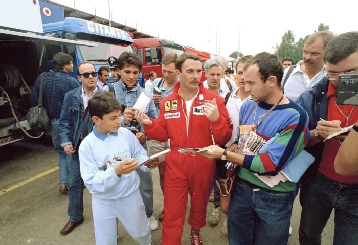 Framed Print : Nigel Mansell, British F1 racing driver at Monza racetrack - 10 / 09 / 1989 Framed Print : Nigel Mansell, British F1 racing driver at Monza racetrack - 10 / 09 / 1989