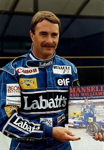 Nigel Mansell Motor Racing Grand Prix Formula One Driver holding a copy of his magazine