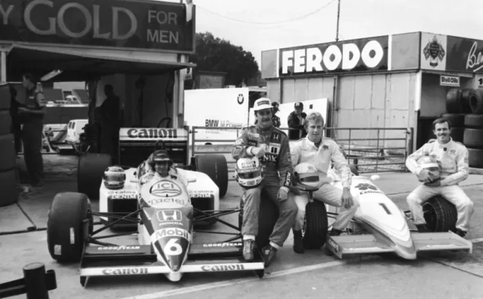 Framed Print : Nigel Mansell and Nelson Piguet Brands Hatch Grand Prix Practice A©Mirrorpix