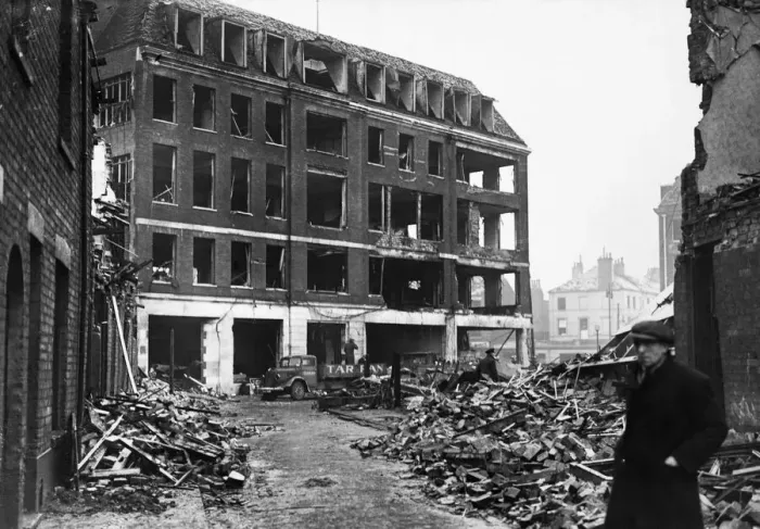 Framed Print : On the night of March 31, 1941, a landmine was dropped on the Shell Mex building