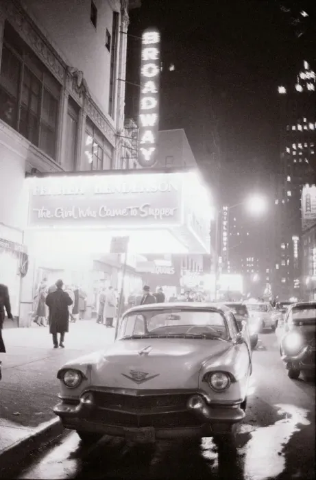 Framed Print : Night time on Broadway New York USA Theatre Neon signs American Car