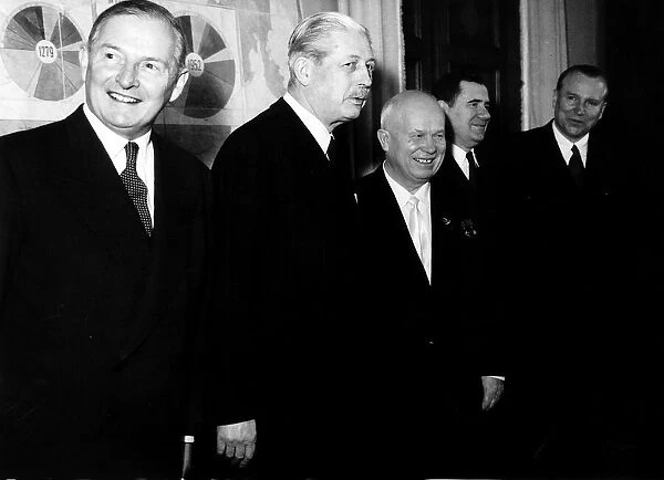Nikita Khrushchev with Harold Macmillan Prime Minister and Selwyn Lloyd (left) 1959
