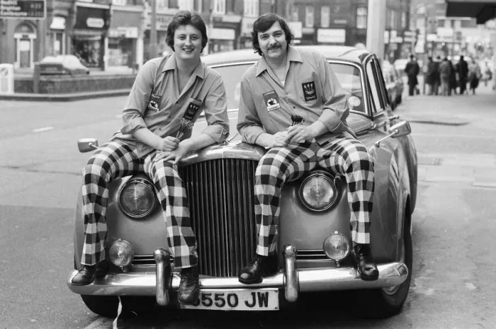 Framed Print : Nineteen year old dart player Eric Bristow poses in London sitting on top of a Rolls