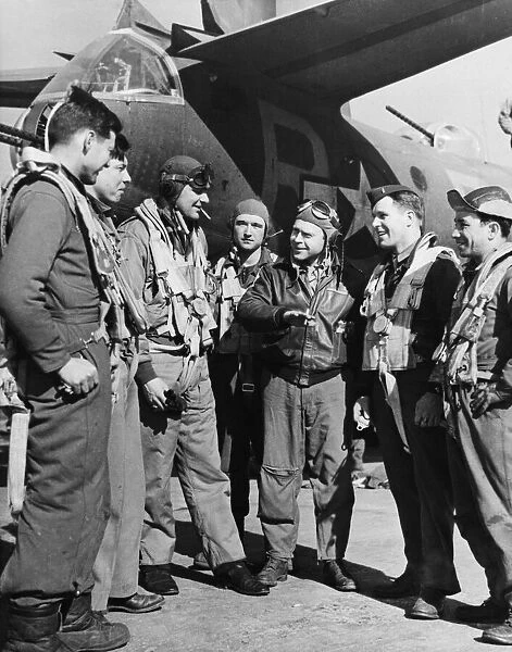 A US Ninth Air Force bomber station in England. Left to right: Sgt. Waldo W