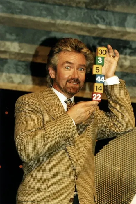 Framed Print : Noel Edmonds Tv Presenter with some National Lottery numbers Framed Print : Noel Edmonds Tv Presenter with some National Lottery numbers