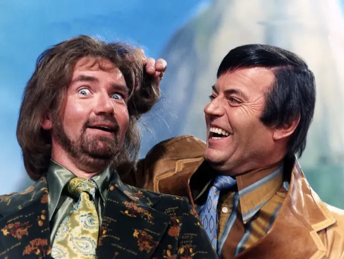 Framed Print : Noel Edmonds TV Presenter with an old friend Tony Blackburn