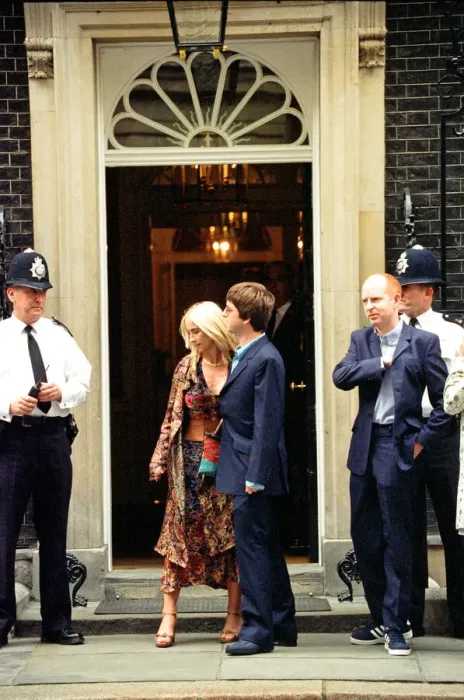 Framed Print : Noel Gallagher and his girlfriend Meg Matthews at 10 Downing Street for a party held by