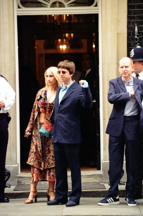 Framed Print : Noel Gallagher and his girlfriend Meg Matthews at 10 Downing Street for a party held by Framed Print : Noel Gallagher and his girlfriend Meg Matthews at 10 Downing Street for a party held by
