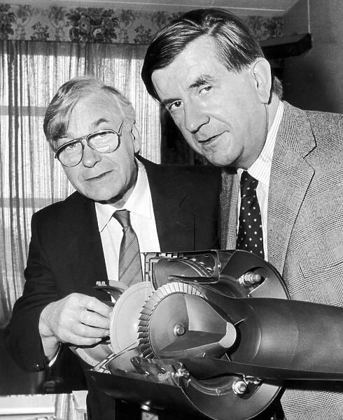 Noel Penny (left) with John Ling Euro MP and a model of a Turbo turbine. 9th May 1989