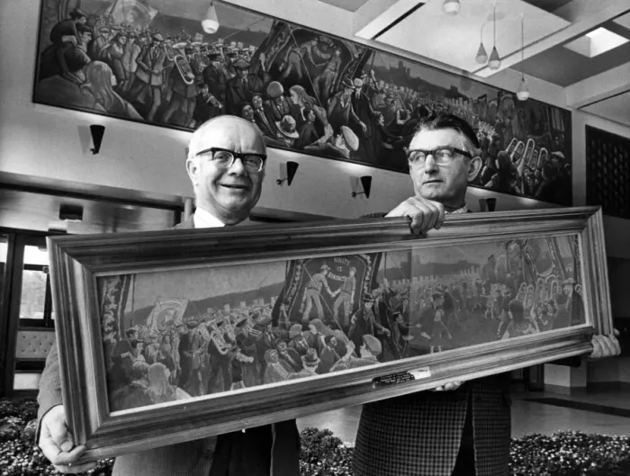 Framed Print : Norman Cornish (right) gets ready for the royal presentation with Councillor Bob Framed Print : Norman Cornish (right) gets ready for the royal presentation with Councillor Bob