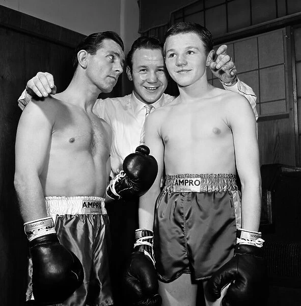 Norman Wisdom, comedian, with Terry Spinks and Sammy McCarthy