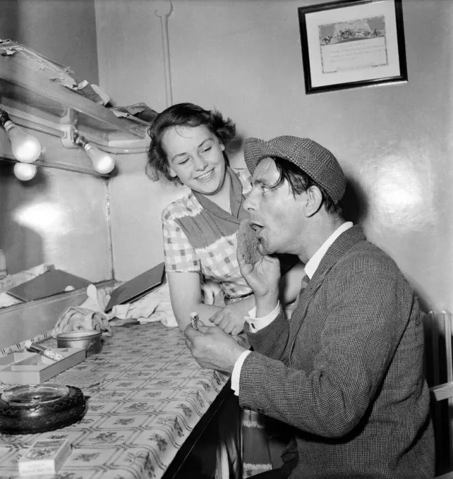 Framed Print : Norman Wisdom seen here in his dressing room. July 1952 C3374 001 Framed Print : Norman Wisdom seen here in his dressing room. July 1952 C3374 001