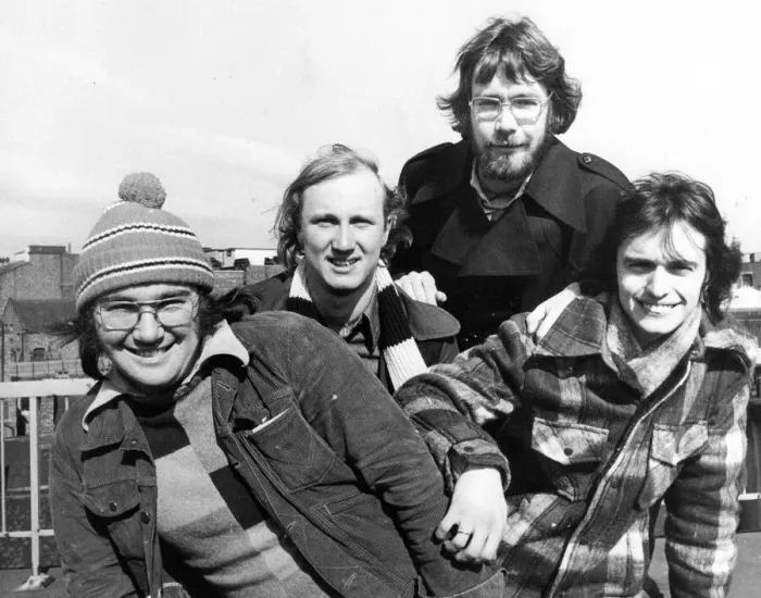 Framed Print : North East band Deja Vu (l to r) Peter, Paul, Robb and Charlie 3 April 1976 Framed Print : North East band Deja Vu (l to r) Peter, Paul, Robb and Charlie 3 April 1976