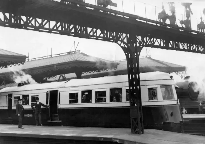 Framed Print : The North East gives a railway lead. - The Diesel-electric railbus leaving Newcastle