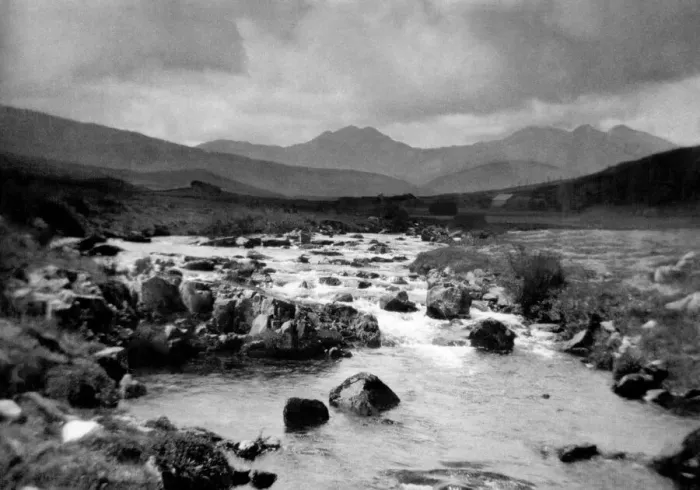 Framed Print : North Wales a turbulent stream races towards the sea with Snowdon dominating Framed Print : North Wales a turbulent stream races towards the sea with Snowdon dominating