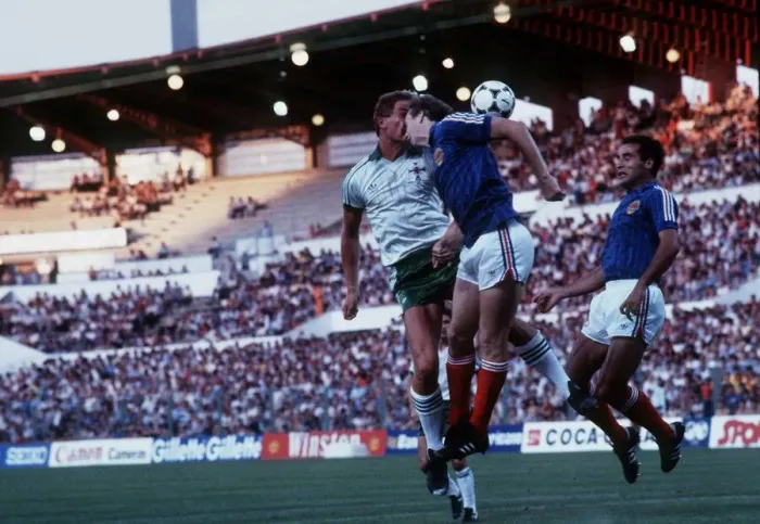 Framed Print : Northern Ireland 0 Yugoslavia 0 World Cup 1982 football players Bill Hamilton heading Framed Print : Northern Ireland 0 Yugoslavia 0 World Cup 1982 football players Bill Hamilton heading