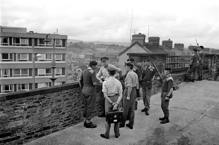 Framed Print : Northern Ireland August 1969. Chief of staff General Sir Geoffrey Baker seen here touring Framed Print : Northern Ireland August 1969. Chief of staff General Sir Geoffrey Baker seen here touring