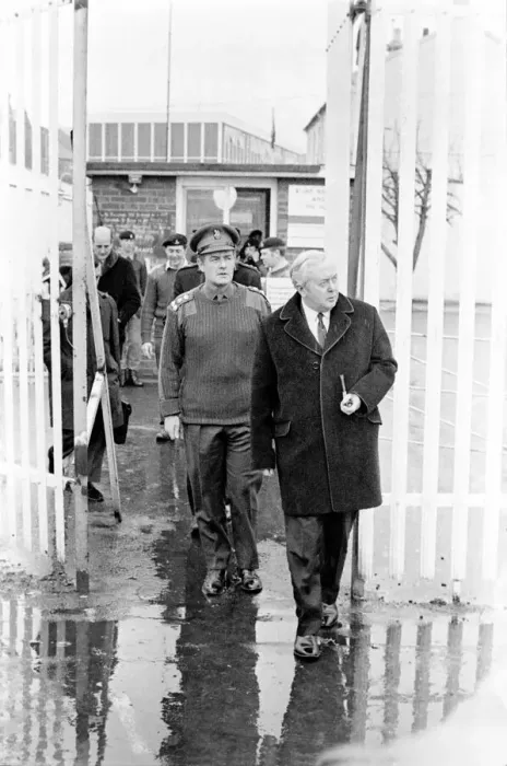 Framed Print : Northern Ireland November 1971, Prime Minister Harold Wilson seen here meeting the troops Framed Print : Northern Ireland November 1971, Prime Minister Harold Wilson seen here meeting the troops