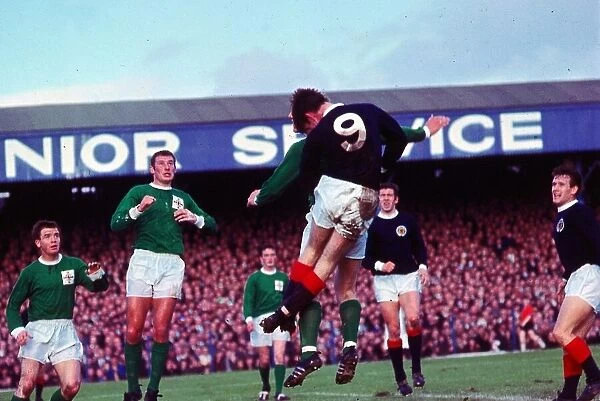 Northern Ireland V Scotland 1967 Jim McCalliog heads a shot over the bar