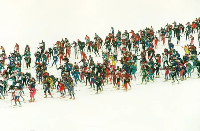 Framed Print : Norweigian Cross Country Skiing Championships show the pack of skiers April 1992