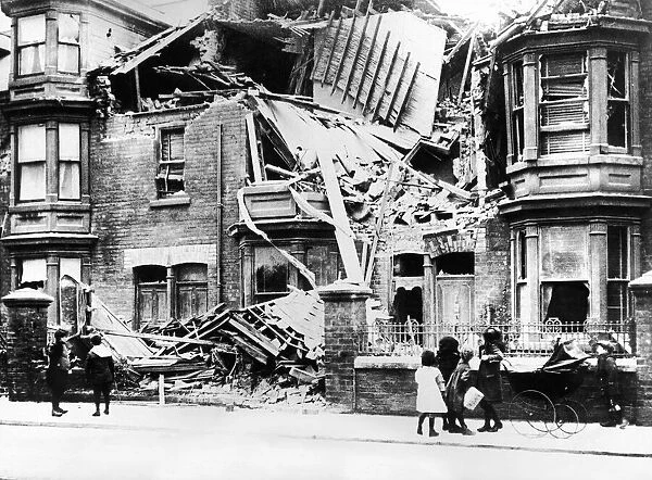 Nos 20 and 21 Cleveland Road, Hartlepool hit by German shell fire during a raid by
