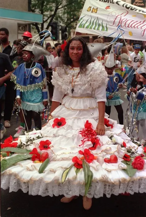 Framed Print : Notting Hill Carnival 1991 Men and women dress up in costumes during Framed Print : Notting Hill Carnival 1991 Men and women dress up in costumes during