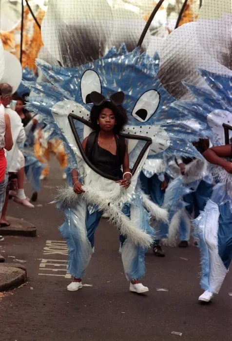 Framed Print : Notting Hill Carnival August 1988 Female dancer dressed up during Framed Print : Notting Hill Carnival August 1988 Female dancer dressed up during