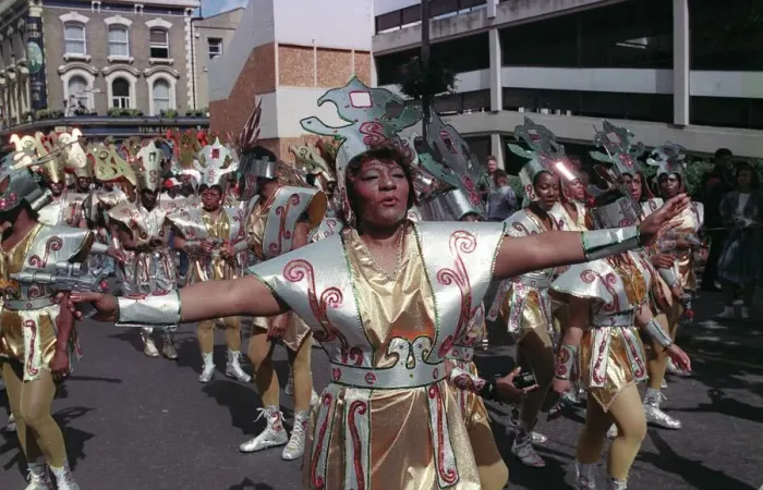 Framed Print : Notting Hill Carnival August 1988 Female dancers dressed up during the carnival