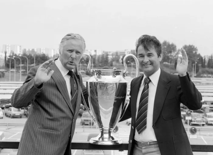 Framed Print : Nottingham Forest manager Brian Clough with his assistant Peter Taylor celebrating Framed Print : Nottingham Forest manager Brian Clough with his assistant Peter Taylor celebrating