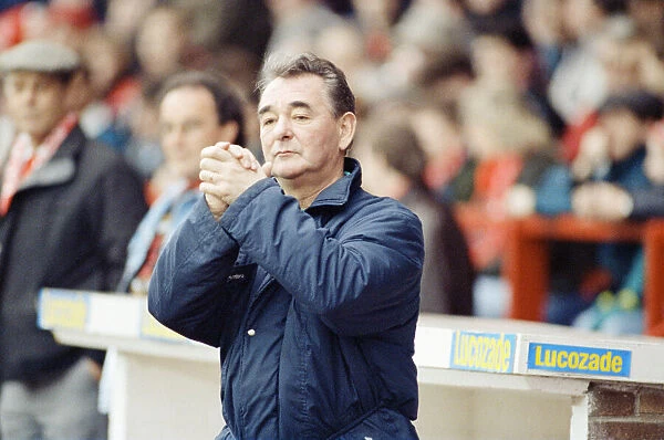 Nottingham Forest manager Brian Clough at the dug out during his side