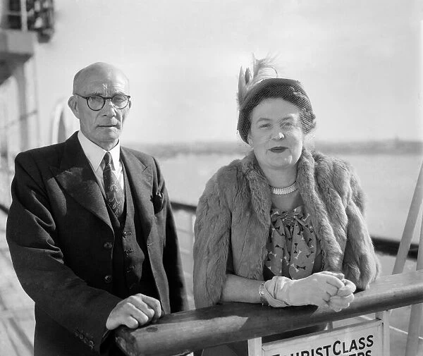 Novelist Kathleen Lindsay and Mr. Percy Jeffreys photographed on board the Castle Line