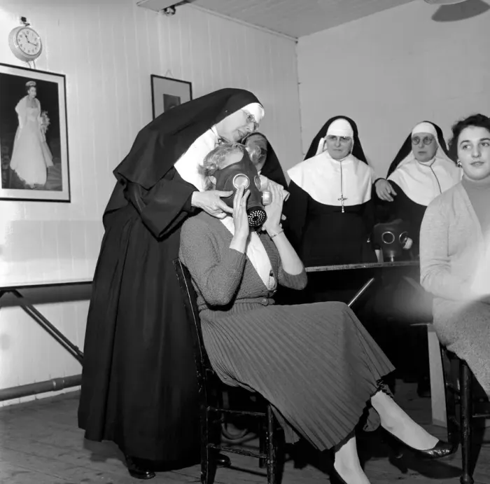 Framed Print : The Nuns at the Convent of Santa Maria Luton, have formed their own civil defence group