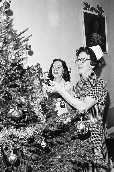 Nurses decorate Christmas tree at Brotton Hospital, Middlesbrough. Circa 195