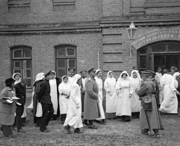 Framed Print : Nurses at the General Hospital at Rovna seen here with their patients Framed Print : Nurses at the General Hospital at Rovna seen here with their patients