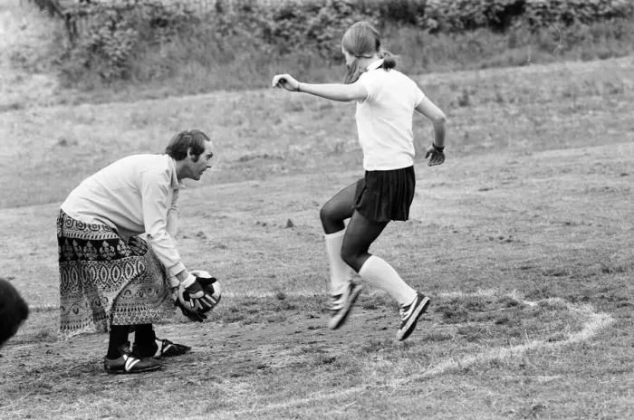 Framed Print : Nurses and Porters from Battle Hospital, Reading, take part in a game of football in Framed Print : Nurses and Porters from Battle Hospital, Reading, take part in a game of football in