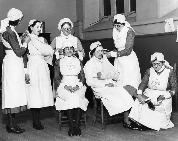 Nurses from the St John Ambulance seen here practising treating wounds