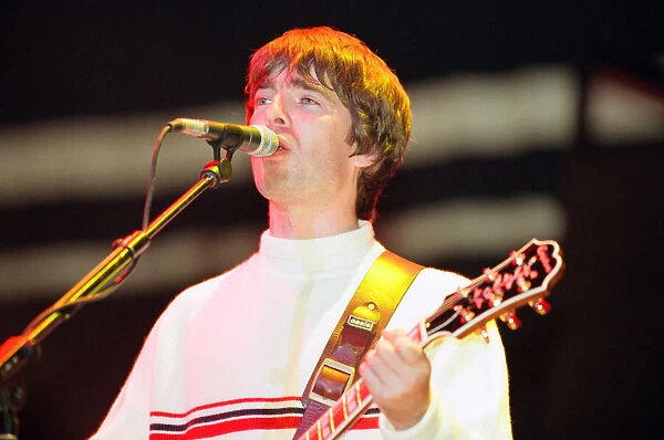 Oasis in concert at Knebworth, Hertfordshire. Noel Gallagher. 11th August 1996