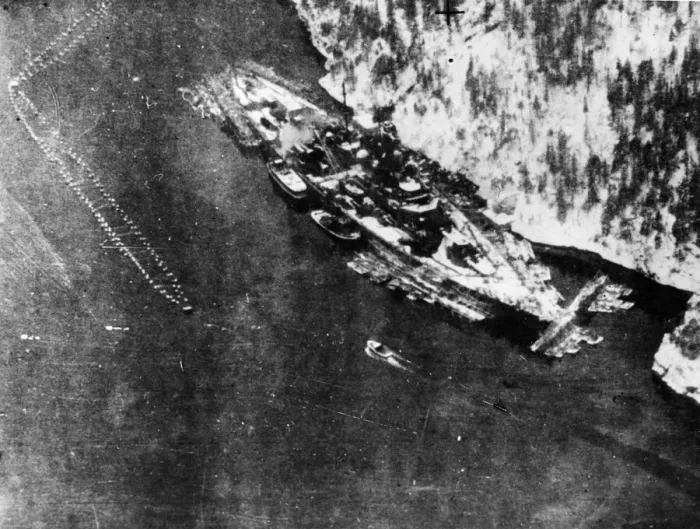 Framed Print : Oblique photographic-reconnaissance photograph of the German battleship Tirpitz Framed Print : Oblique photographic-reconnaissance photograph of the German battleship Tirpitz