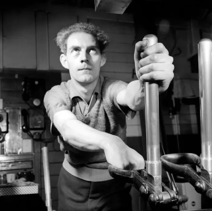Framed Print : Occupation: Signalman: Peter Sage railway signalman seen here working in his signal box