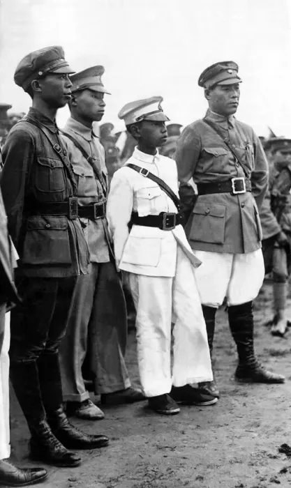 Framed Print : Officers of Chiang Kai Sheks nationalist army with young officer in white uniform in Framed Print : Officers of Chiang Kai Sheks nationalist army with young officer in white uniform in