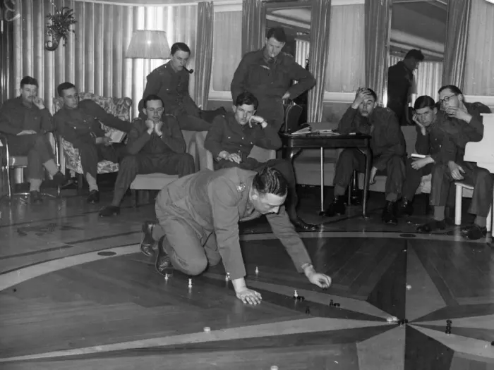 Framed Print : Officers listen to a lecture and demonstration of tactics on board a Polish troopship