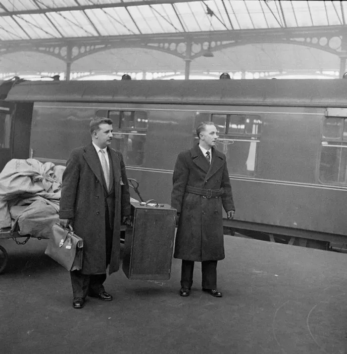 Framed Print : Two officials of the Football Association seen here carrying the FA Cup in its protective Framed Print : Two officials of the Football Association seen here carrying the FA Cup in its protective