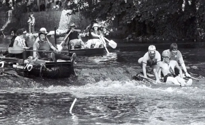 Framed Print : The Ogwr Tiki Raft Race, River Ogmore, Bridgend, South Wales, in May 1980