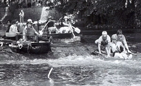 The Ogwr Tiki Raft Race, River Ogmore, Bridgend, South Wales, in May 1980