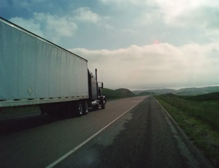Framed Print : Ohio interstate truck on road USA July 1999 Motorcycle Tour America TOTW 3012
