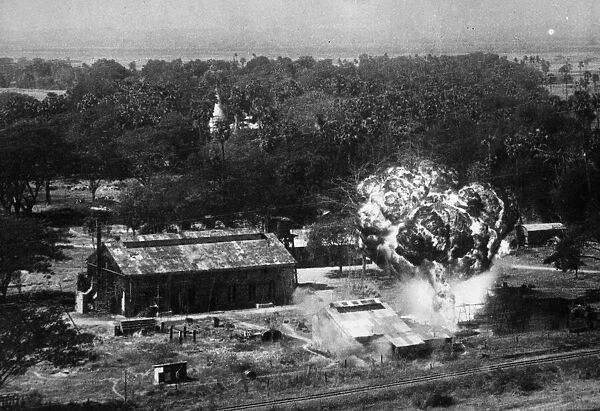 An oil blaze started by Beaufighters of the RAF in an attack on Thegon pump station some