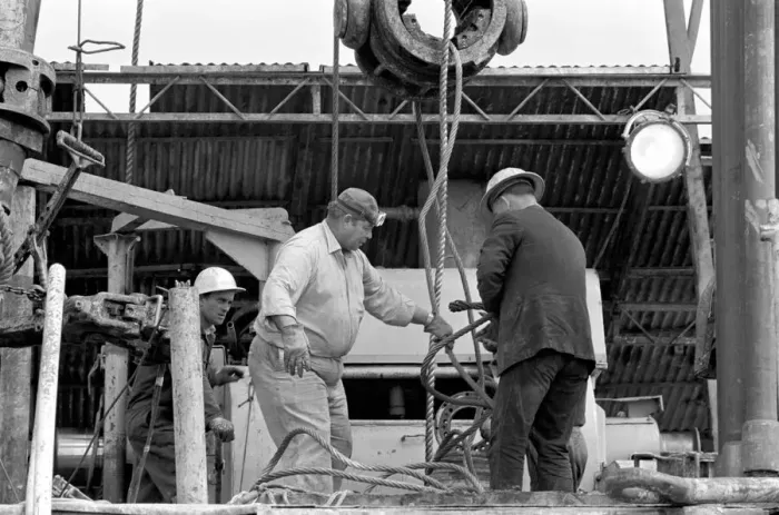 Framed Print : Oil well drilling for oil in Ireland. Tough Gordon Bennett (on left