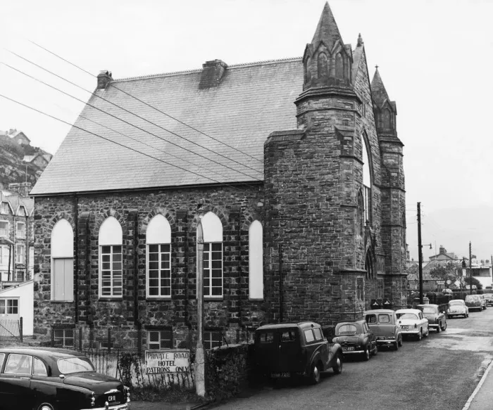 Framed Print : The old chapel now housing the new theatre at Barmouth, Gwynedd. 30th October 1959 Framed Print : The old chapel now housing the new theatre at Barmouth, Gwynedd. 30th October 1959
