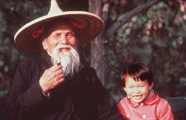 Old Chinese Man and Boy 1989 Travel People Hong Kong